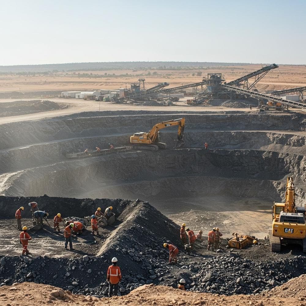 Aerial view of an African mining operation and quarry landscape